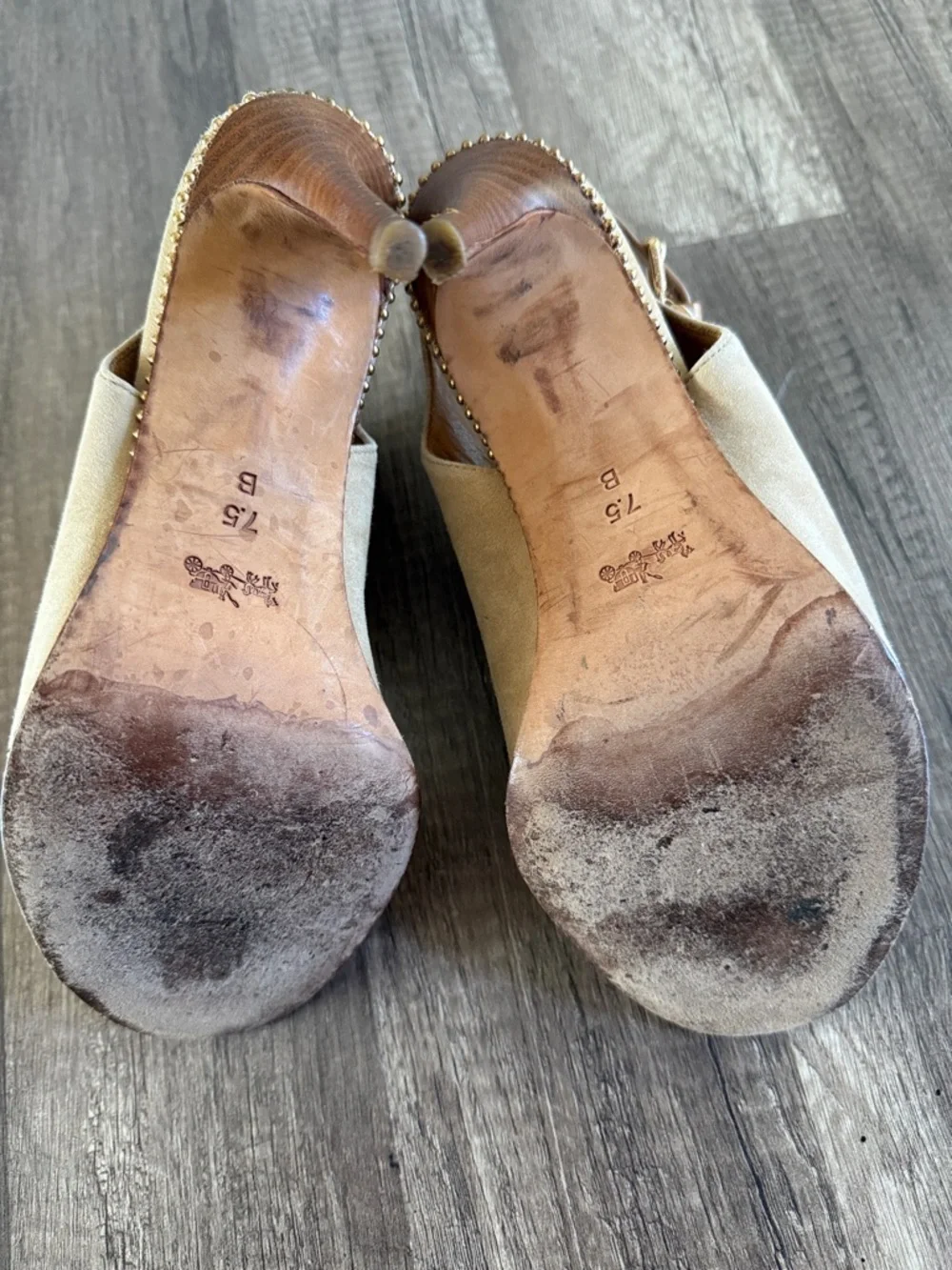 Coach Shoes Kate Brown Suede Buckle Heels Sandal Booties Size 7.5 - Picture 10 of 12